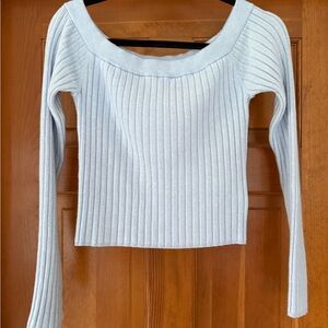 aerie Light Blue Ribbed Crop Sweater